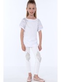 Girls\' blouse with round studs, white NDZ8282 - Online store - Boutique